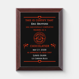 Chocolatier Maker Award Plaque