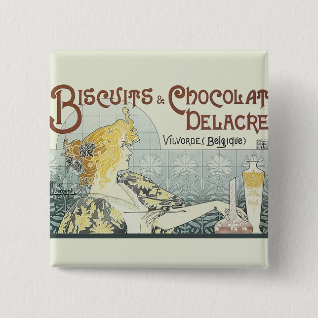 Chocoloate Art Nouveau Woman Pinback Button (Front)