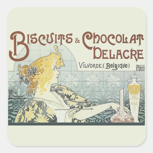 Chocoloate Art Nouveau Woman Square Sticker (Front)