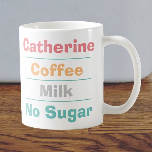 Choice of Drink Milk  Sugar Preference on a Coffee Mug
