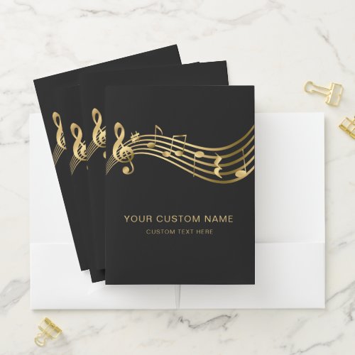 Choir Concert Black Gold Musical Notes Elegant Pocket Folder