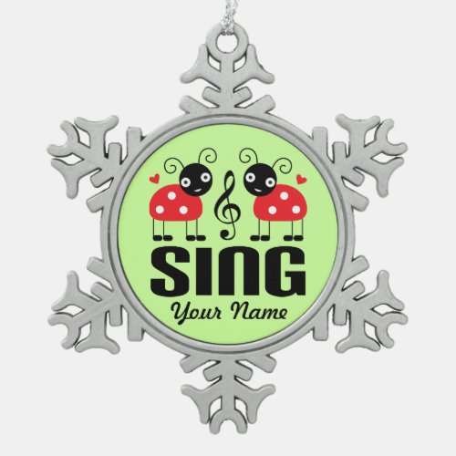 Choir Music Ladybug Snowflake Pewter Christmas Ornament