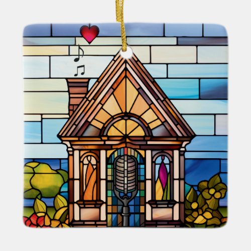 Choir of the Earth stained glass little house Ceramic Ornament