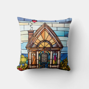 Choir of the Earth stained glass little house Throw Pillow