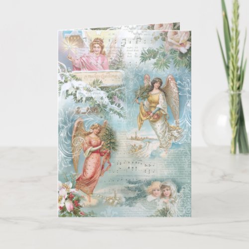 Choir of Vintage Christmas Winter Angels Collage Holiday Card