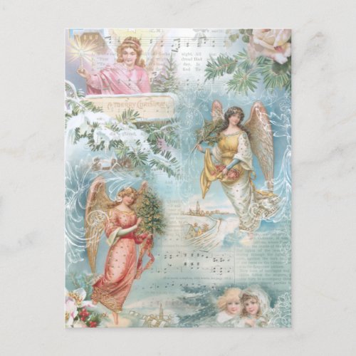 Choir of Vintage Christmas Winter Angels Collage Holiday Postcard