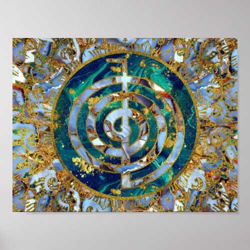 Choku Rei Symbol in Mandala on Marble and Gold Poster