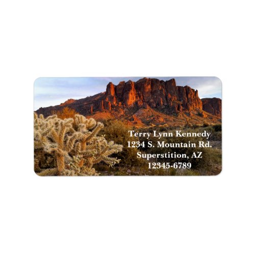 Cholla Cactus And Superstition Mountain  Arizona Label