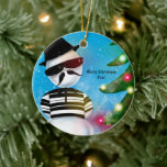 Cholo Snowman Foo Christmas Tree Lights Snow Ceramic Ornament<br><div class="desc">Decorate your tree with this ornament that features my illustration of a cholo snowman looking at Christmas tree lights in the snow.</div>