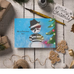 Cholo Snowman Foo Christmas Tree Lights Snow Holiday Card<br><div class="desc">Spread Christmas Joy with this fun postcard that features my illustration of a cholo snowman looking at Christmas tree lights in the snow.</div>