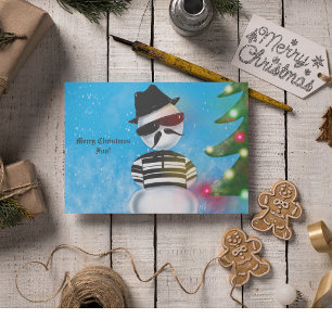 Cholo Snowman Foo Christmas Tree Lights Snow Holiday Card