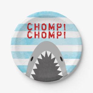Chomp Chomp Shark Theme Birthday Boy striped Jaws Paper Plates
