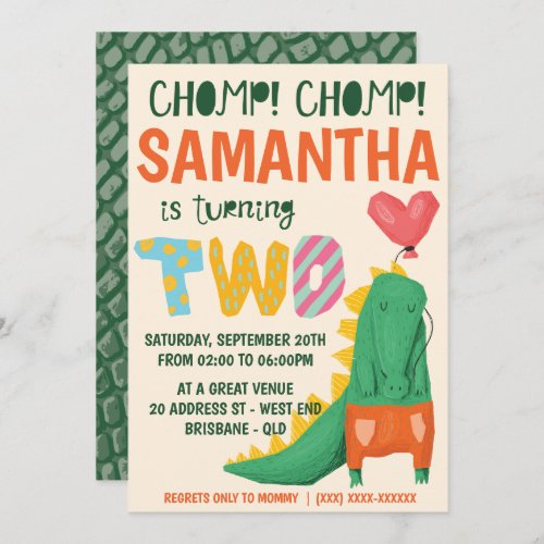 Chomp Crocodile Alligator Birthday Invitation