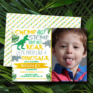 Chomp & Stomp! Dinosaur Any Age Birthday Photo Invitation