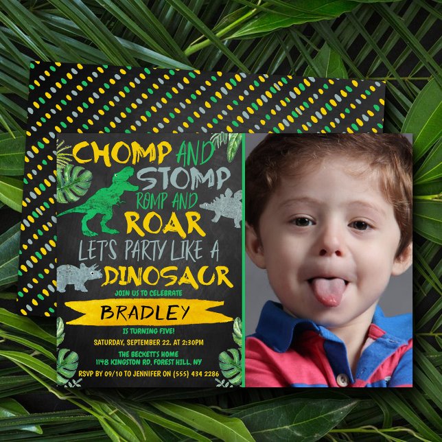 Chomp & Stomp! Dinosaur Any Age Birthday Photo Invitation (Creator Uploaded)