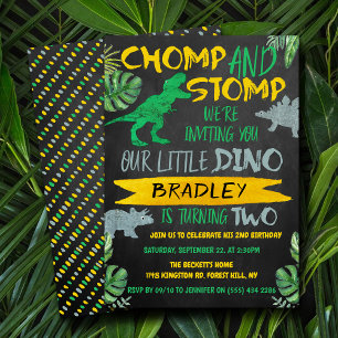 Chomp & Stomp! Dinosaur Boys 2nd Birthday Invitation
