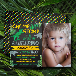 Chomp & Stomp! Dinosaur Boys 2nd Birthday Photo Invitation