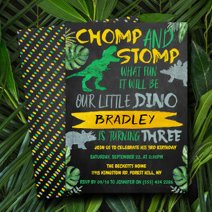 Chomp & Stomp! Dinosaur Boys 3rd Birthday Invitation
