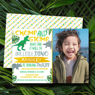 Chomp & Stomp! Dinosaur Boys 3rd Birthday Photo Invitation