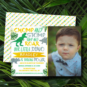 Chomp & Stomp! Dinosaur Boys 4th Birthday Photo Invitation