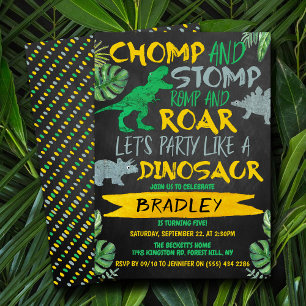Chomp & Stomp! Dinosaur Boys Any Age Birthday Invitation