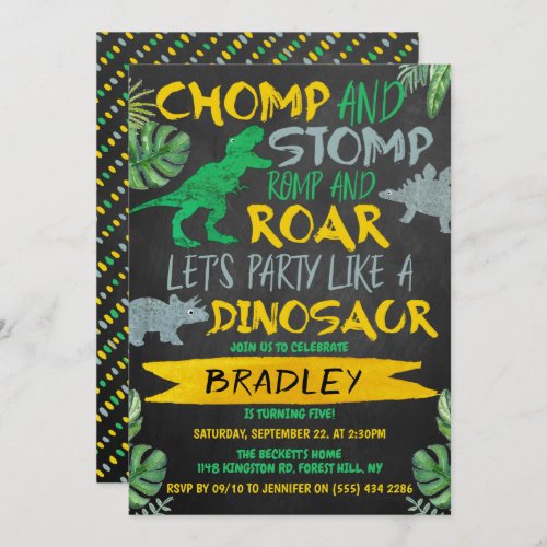 Chomp  Stomp Dinosaur Boys Any Age Birthday Invitation