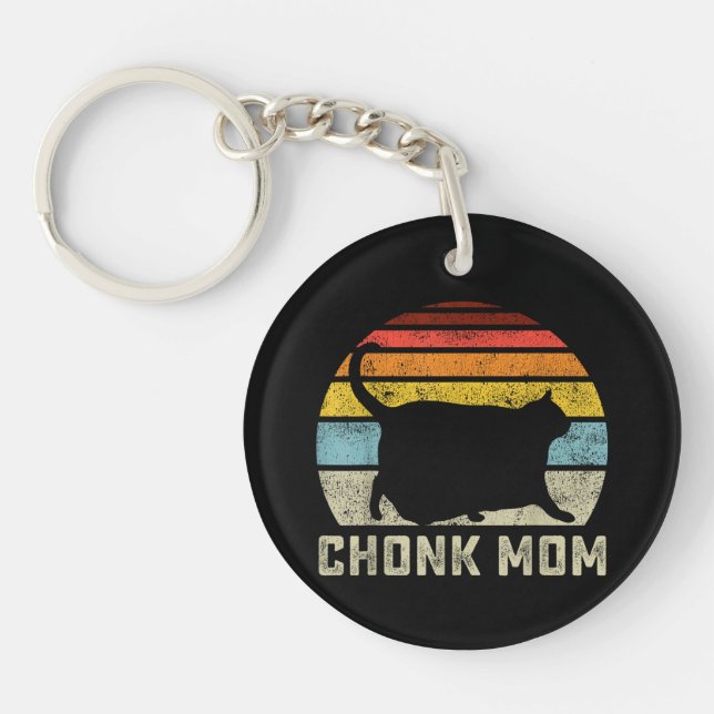 Chonk Cat Mom Scale Meme Funny Retro Style Mommy C Keychain (Front)
