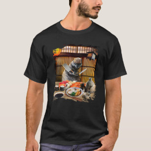 Chonk Cat Sushi Ramen Chef, Kitty Wearing Glasses, T-Shirt