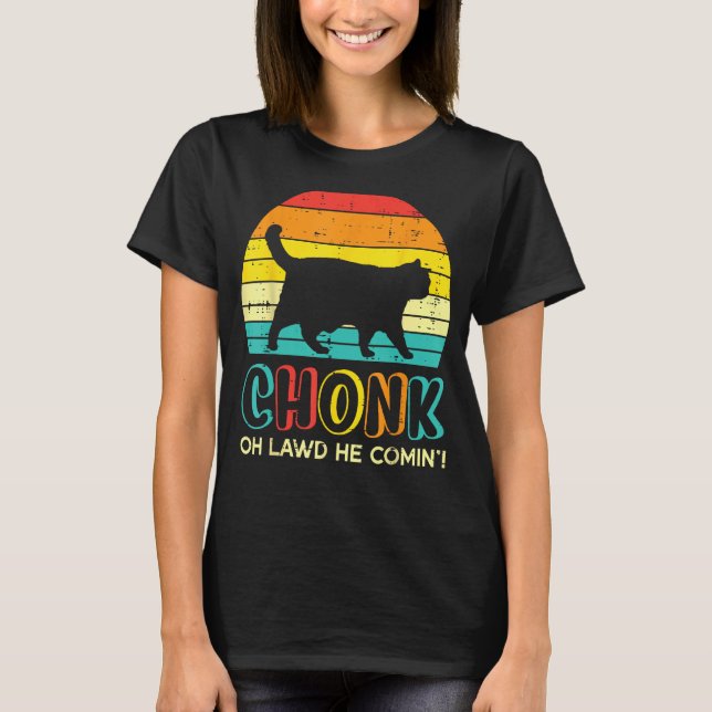 Chonk Fat Cat Meme Sunset  Black Kitten Men Women  T-Shirt (Front)