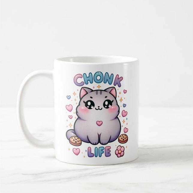 CHONK LIFE CAT - Kawaii Style Cat Design Coffee Mug (Left)