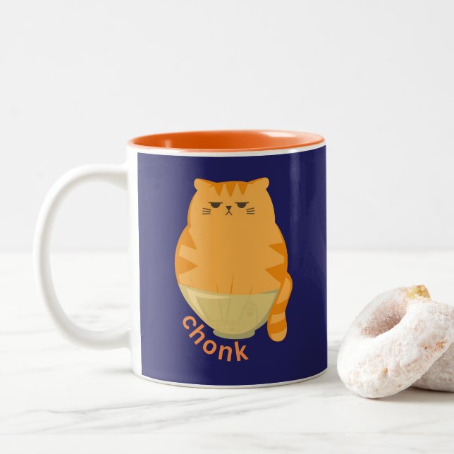  Chonk Orange Cat Two-Tone Coffee Mug (With Donut)