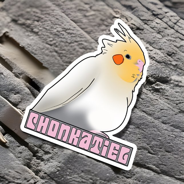 Chonkatiel Funny Cockatiel Cute Fluffy Pudgy Bird Sticker (Funny chonky Cockatiel sticker)