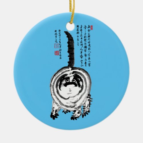 Chonky Striped Japanese Tabby Cat Ceramic Ornament