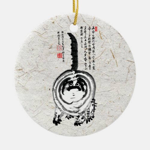 Chonky Striped Japanese Tabby Cat Ceramic Ornament