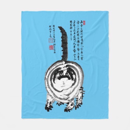 Chonky Striped Japanese Tabby Cat Fleece Blanket