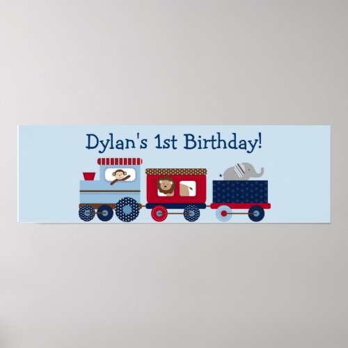 Choo Choo Animal Train Birthday Banner Sign