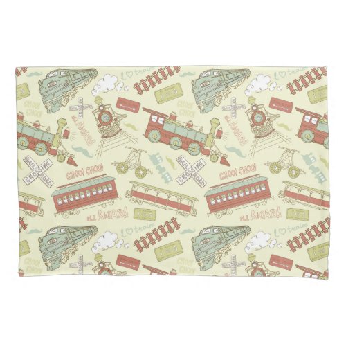 Choo Choo Antique Trains Pillow Case