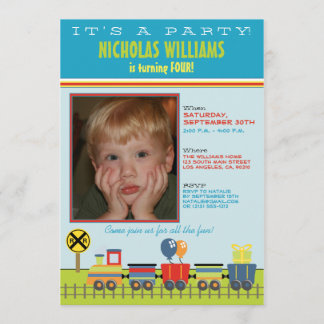 Choo Choo Aqua Child's Birthday Party Invitation