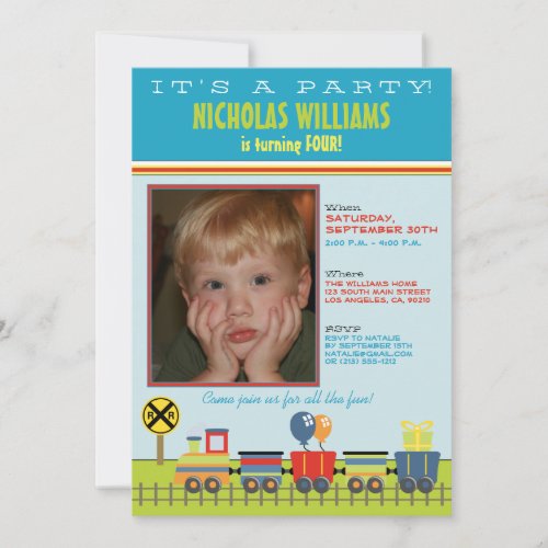 Choo Choo Aqua Child's Birthday Party Invitation