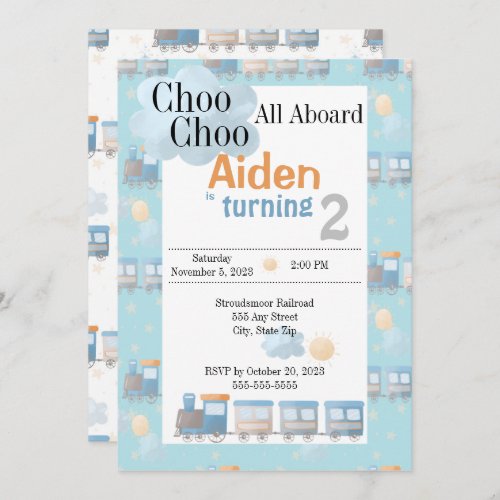 Choo choo birthday boy party invite