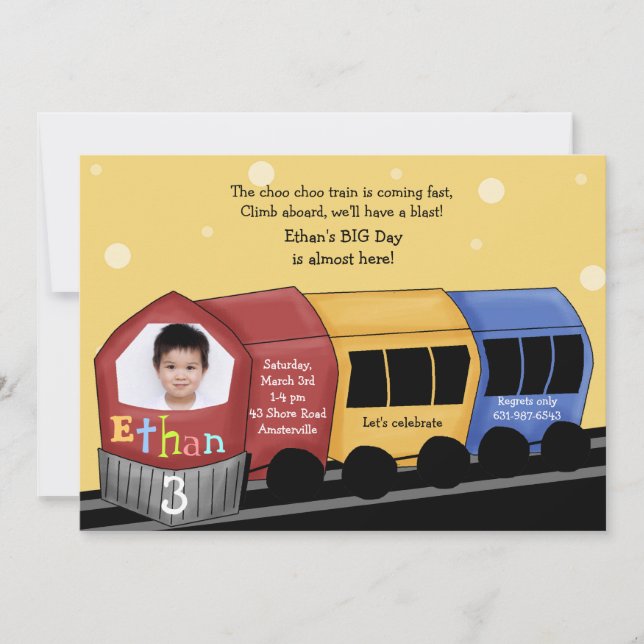 Choo Choo Express - Photo Birthday Party  Invitati Invitation (Front)