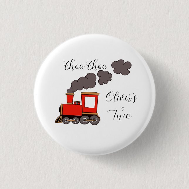 Choo Choo I’m Two red train birthday Button (Front)
