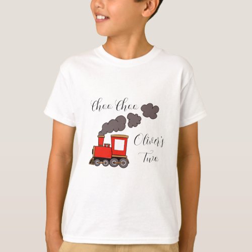 Choo Choo Iâm Two red train birthday T_Shirt