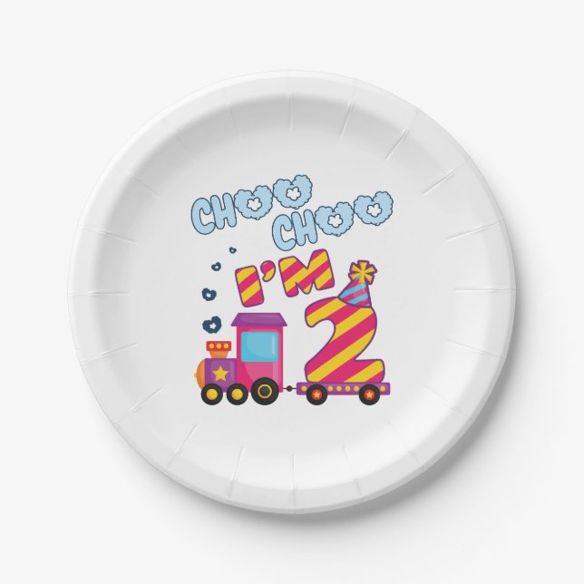 Choo Choo I'm 2 2nd Birthday Train Paper Plates (Front)