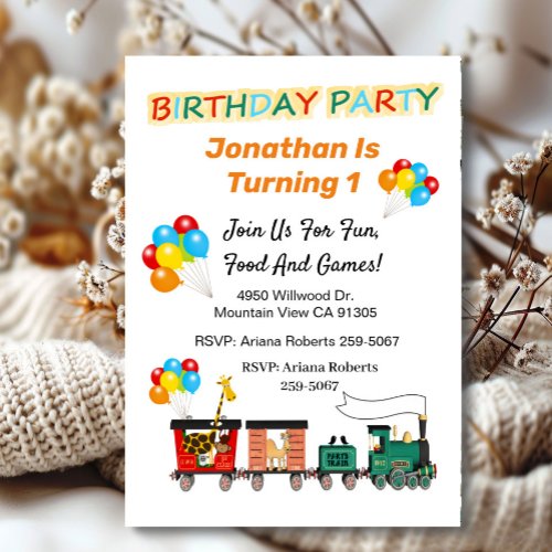 Choo Choo Train 1st Birthday  Invitation