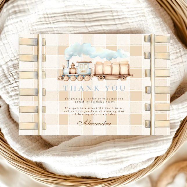 Choo Choo Train 1st Birthday  Thank You Card (Creator Uploaded)