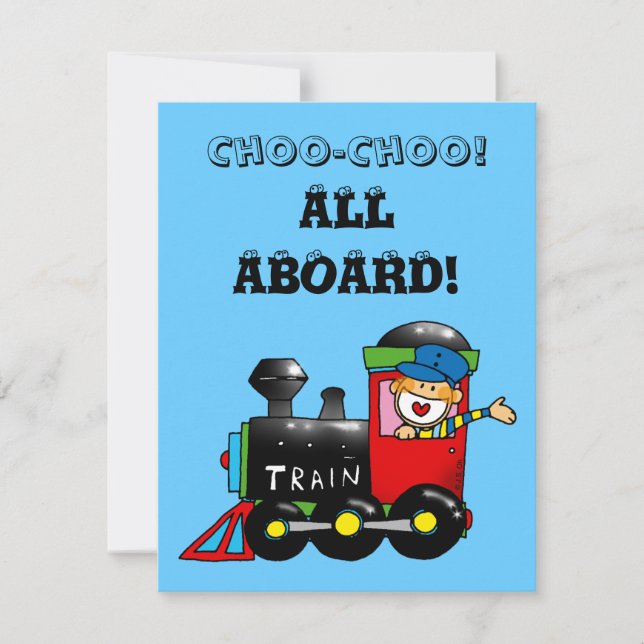 choo choo train 3rd birthday party invitation (Front)