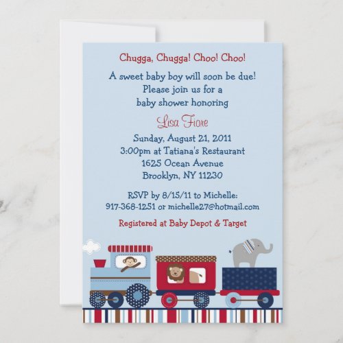 Choo Choo Train Animal Baby Shower Invitations
