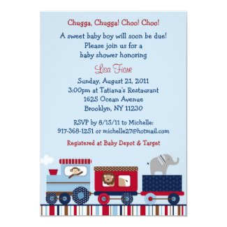 Choo Choo Train Animal Baby Shower Invitations