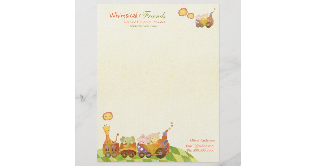 Choo Choo Train Baby Animals Daycare Business Letterhead Zazzle